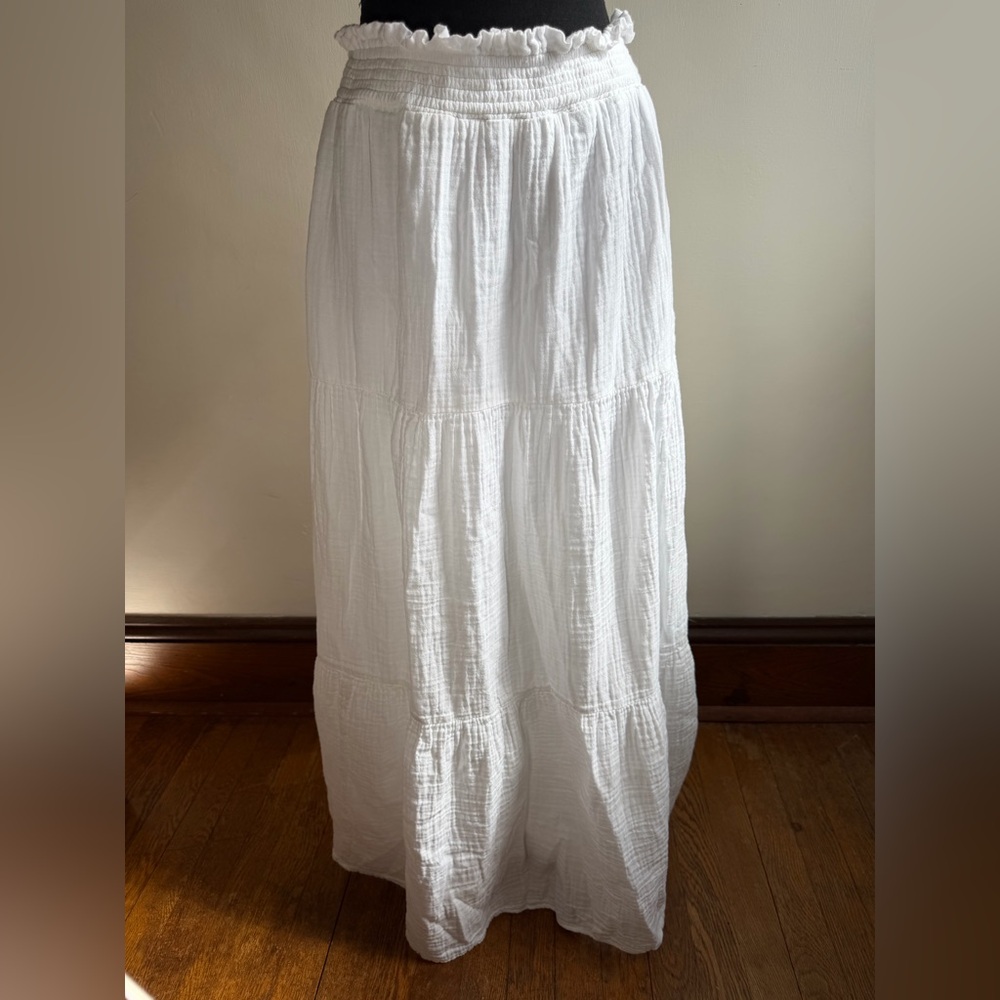 a.n.a. White Tiered Cotton Maxi Skirt with Smocked Waist Boho Sz XXL